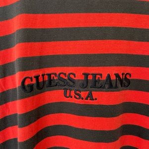 Red and navy guess striped tee